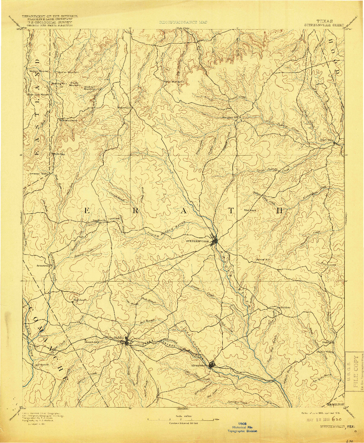 USGS 1:125000-SCALE QUADRANGLE FOR STEPHENVILLE, TX 1890