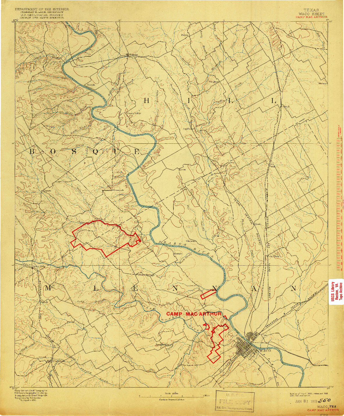 USGS 1:125000-SCALE QUADRANGLE FOR WACO, TX 1892