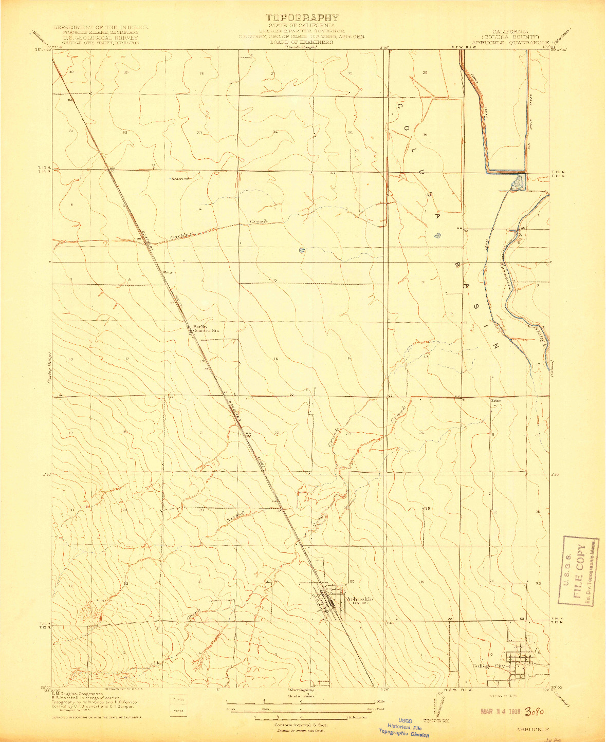 USGS 1:31680-SCALE QUADRANGLE FOR ARBUCKLE, CA 1918