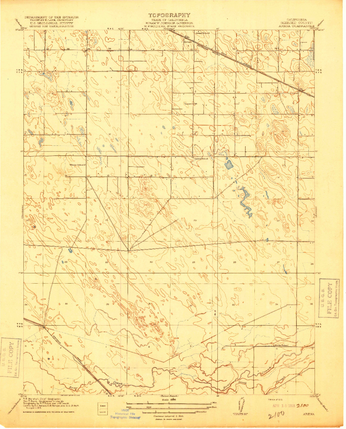 USGS 1:31680-SCALE QUADRANGLE FOR ARENA, CA 1918