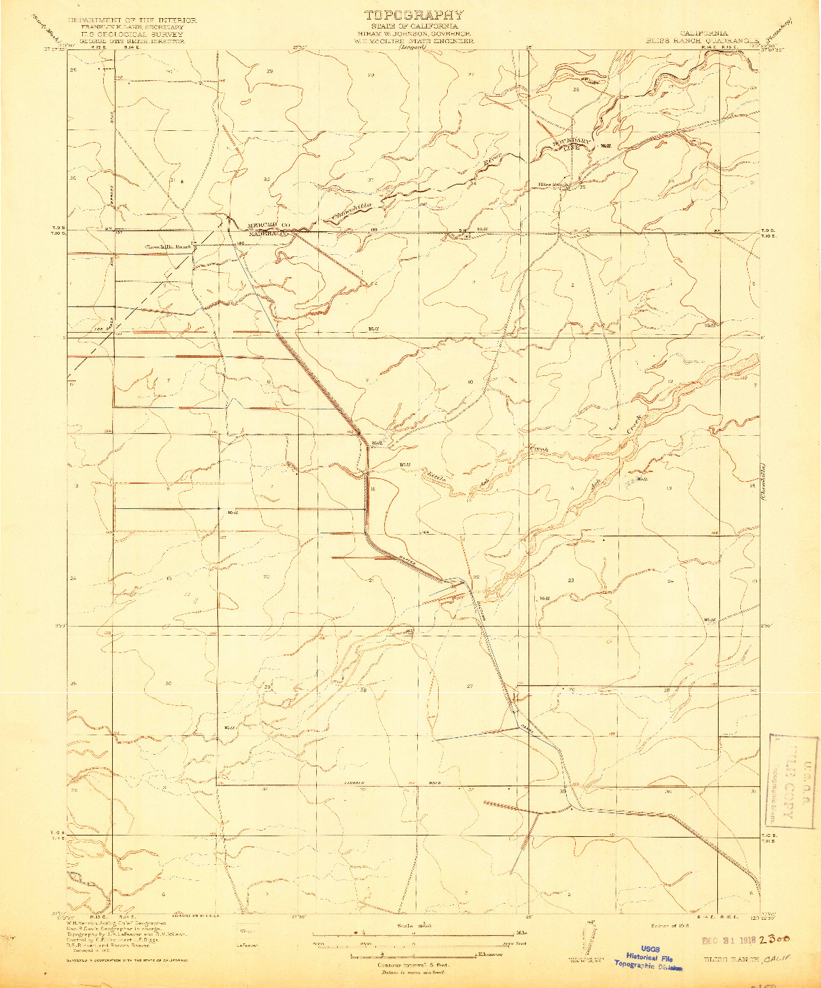 USGS 1:31680-SCALE QUADRANGLE FOR BLISS RANCH, CA 1918