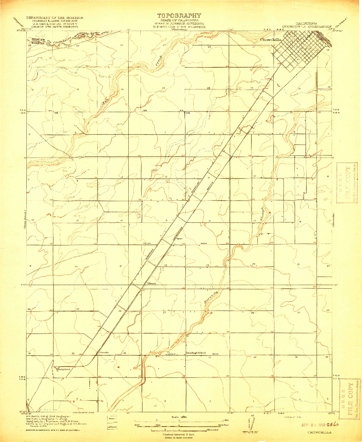 USGS 1:31680-SCALE QUADRANGLE FOR CHOWCHILLA, CA 1918