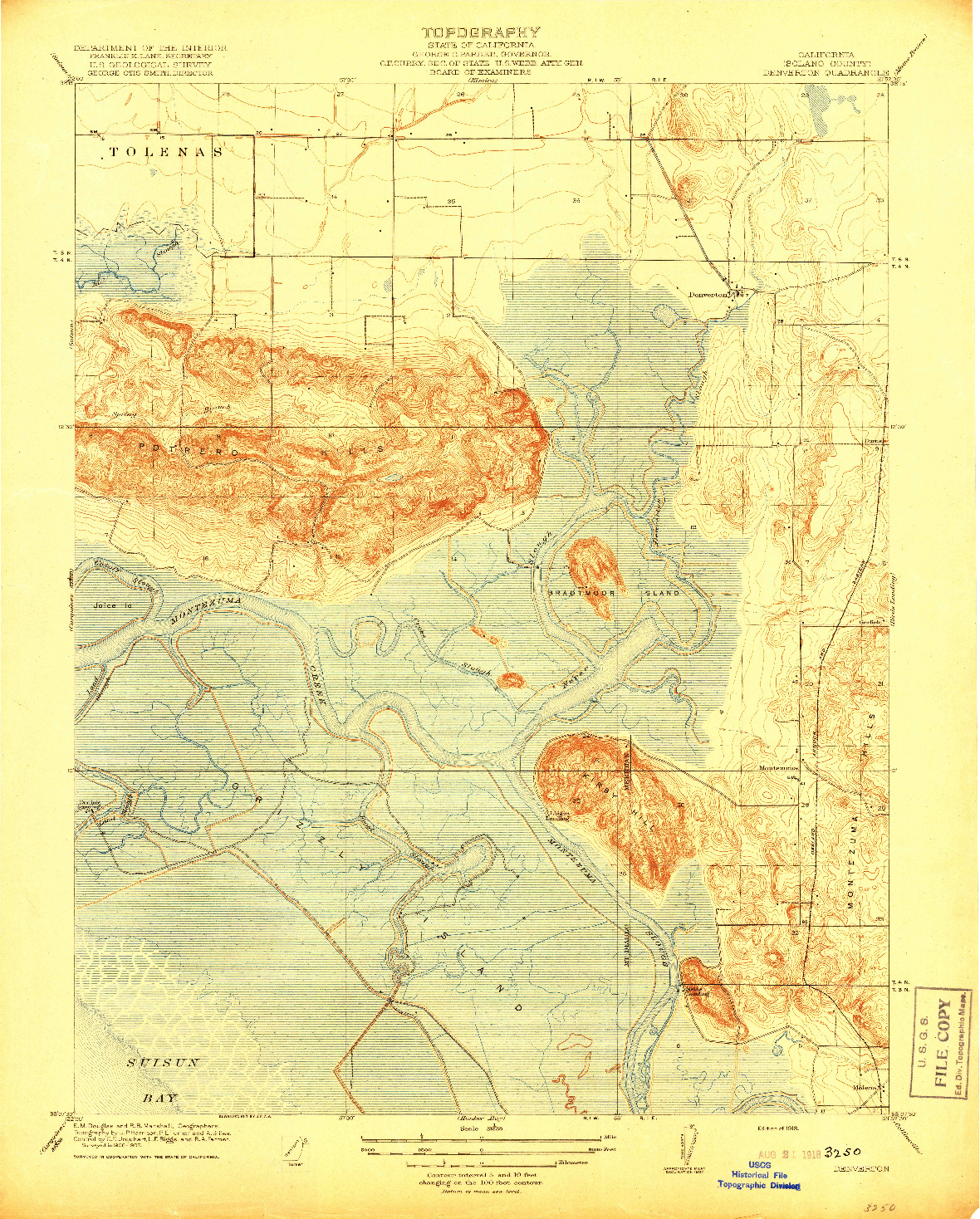 USGS 1:31680-SCALE QUADRANGLE FOR DENVERTON, CA 1918