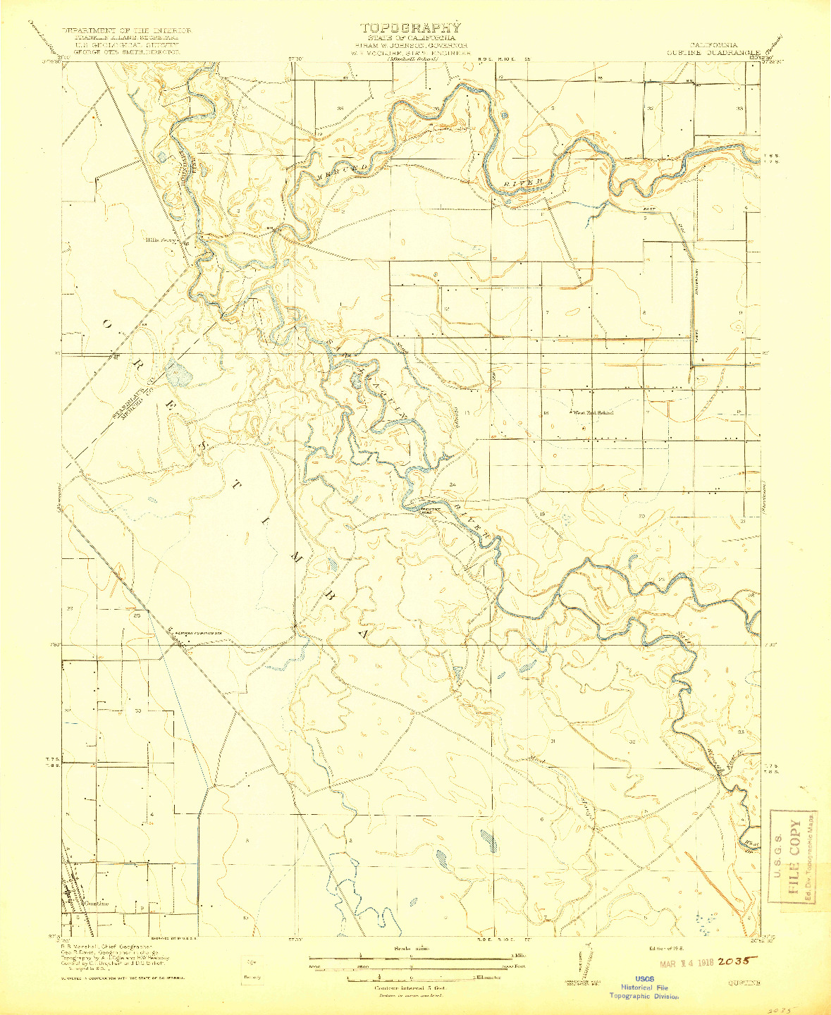 USGS 1:31680-SCALE QUADRANGLE FOR GUSTINE, CA 1918