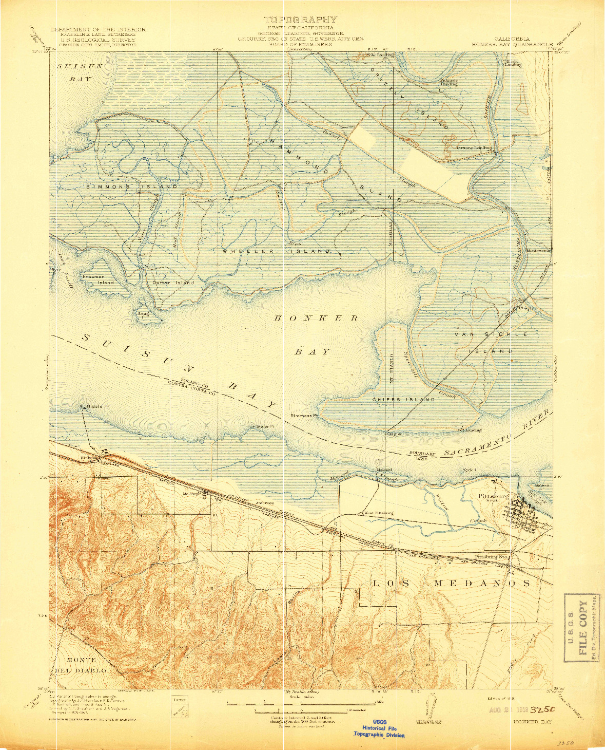 USGS 1:31680-SCALE QUADRANGLE FOR HONKER BAY, CA 1918