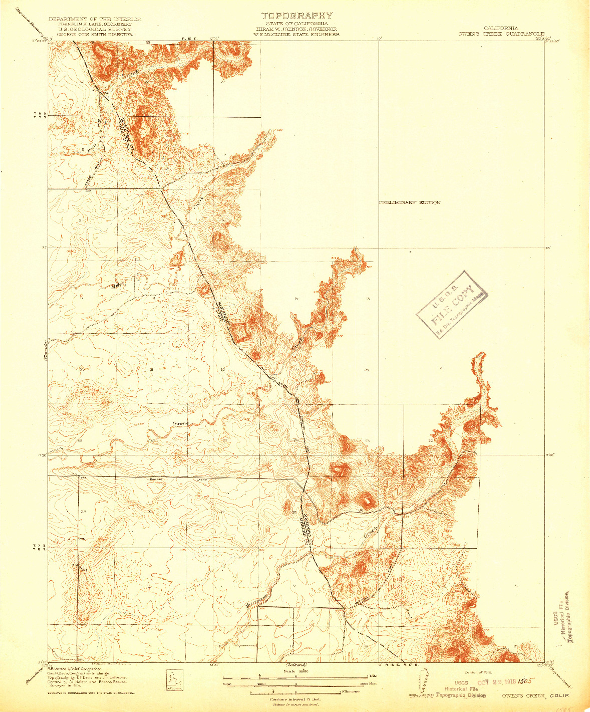 USGS 1:31680-SCALE QUADRANGLE FOR OWENS CREEK, CA 1918