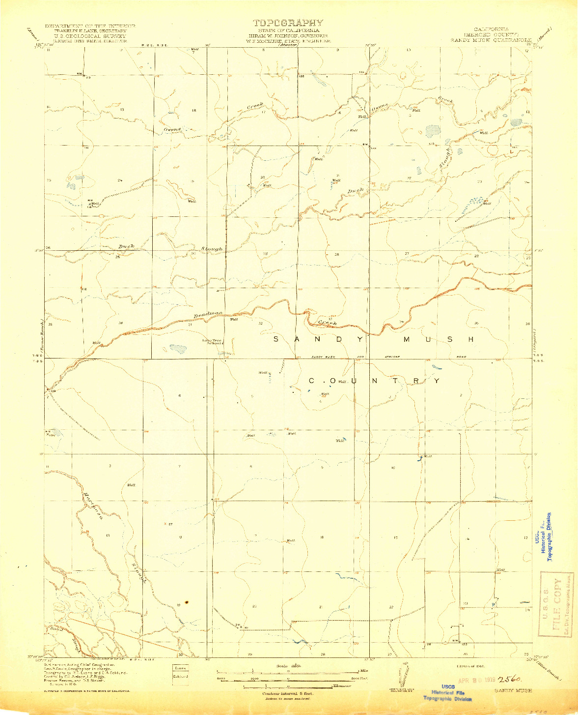 USGS 1:31680-SCALE QUADRANGLE FOR SANDY MUSH, CA 1918