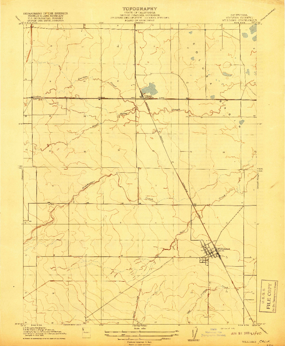 USGS 1:31680-SCALE QUADRANGLE FOR WILLIAMS, CA 1918