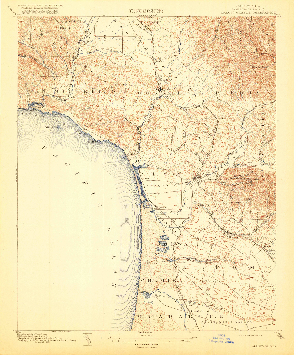 USGS 1:62500-SCALE QUADRANGLE FOR ARROYO GRANDE, CA 1897