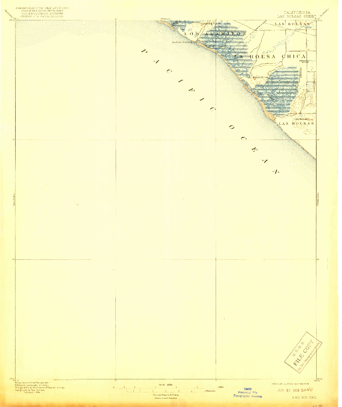 USGS 1:62500-SCALE QUADRANGLE FOR LAS BOLSAS, CA 1896