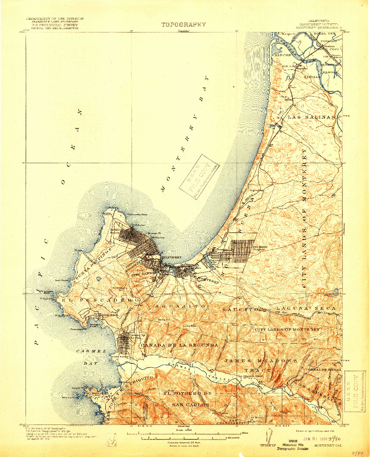 USGS 1:62500-SCALE QUADRANGLE FOR MONTEREY, CA 1913