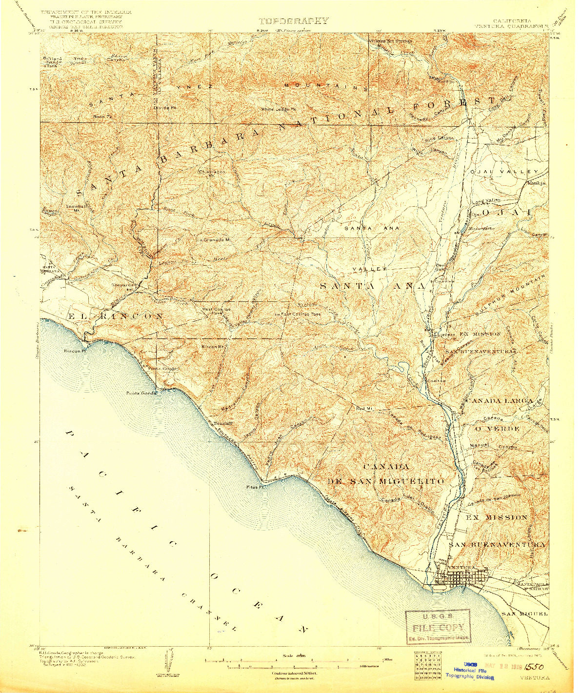 USGS 1:62500-SCALE QUADRANGLE FOR VENTURA, CA 1904