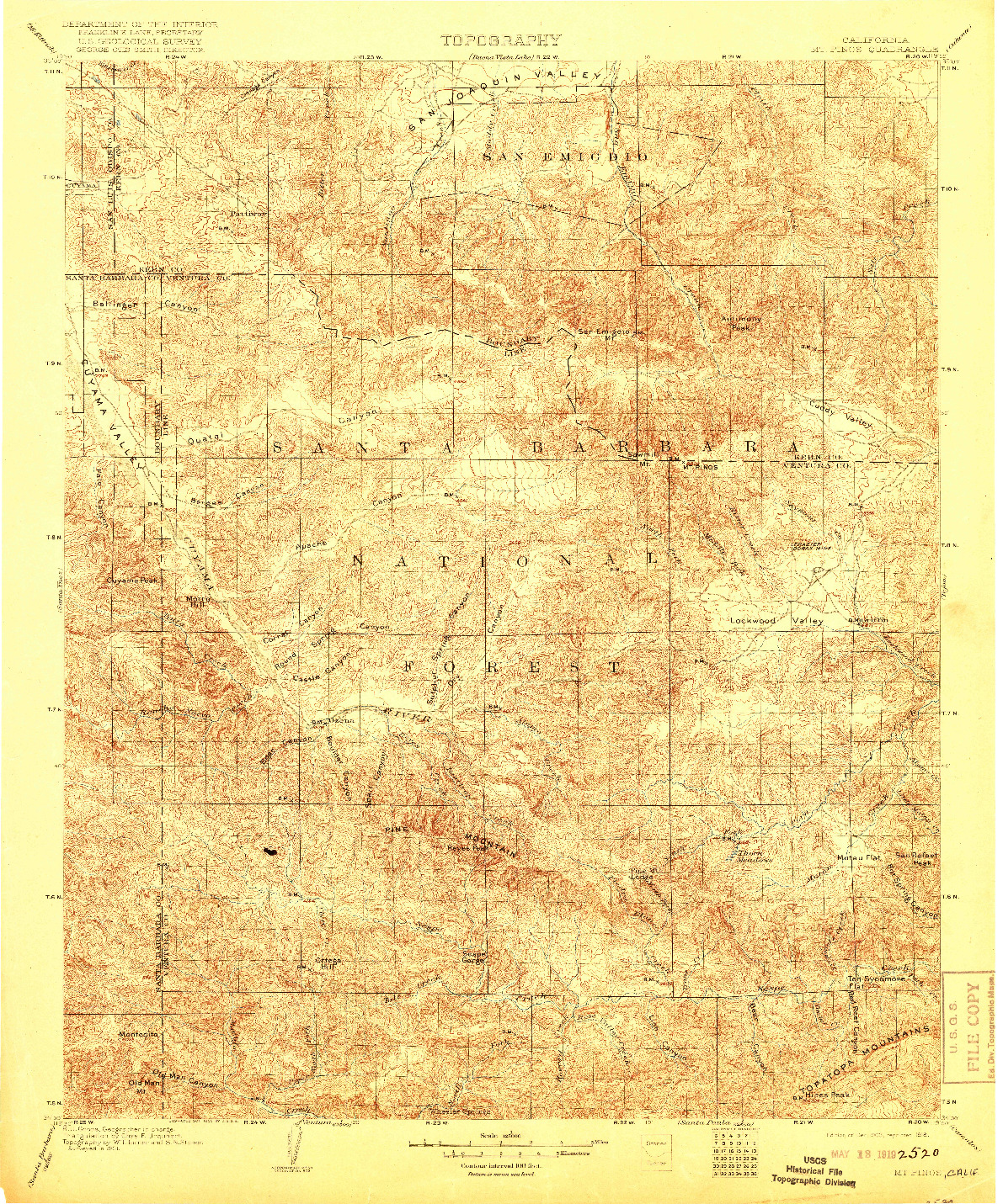 USGS 1:125000-SCALE QUADRANGLE FOR MT. PINOS, CA 1903