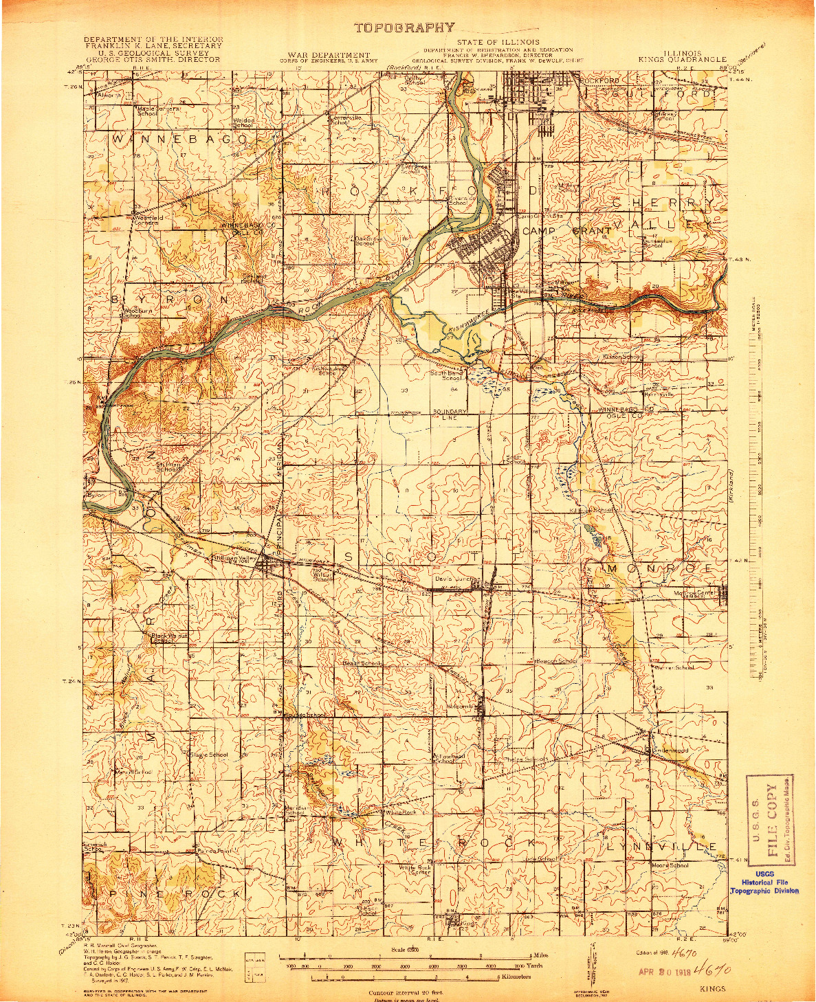 USGS 1:62500-SCALE QUADRANGLE FOR KINGS, IL 1918