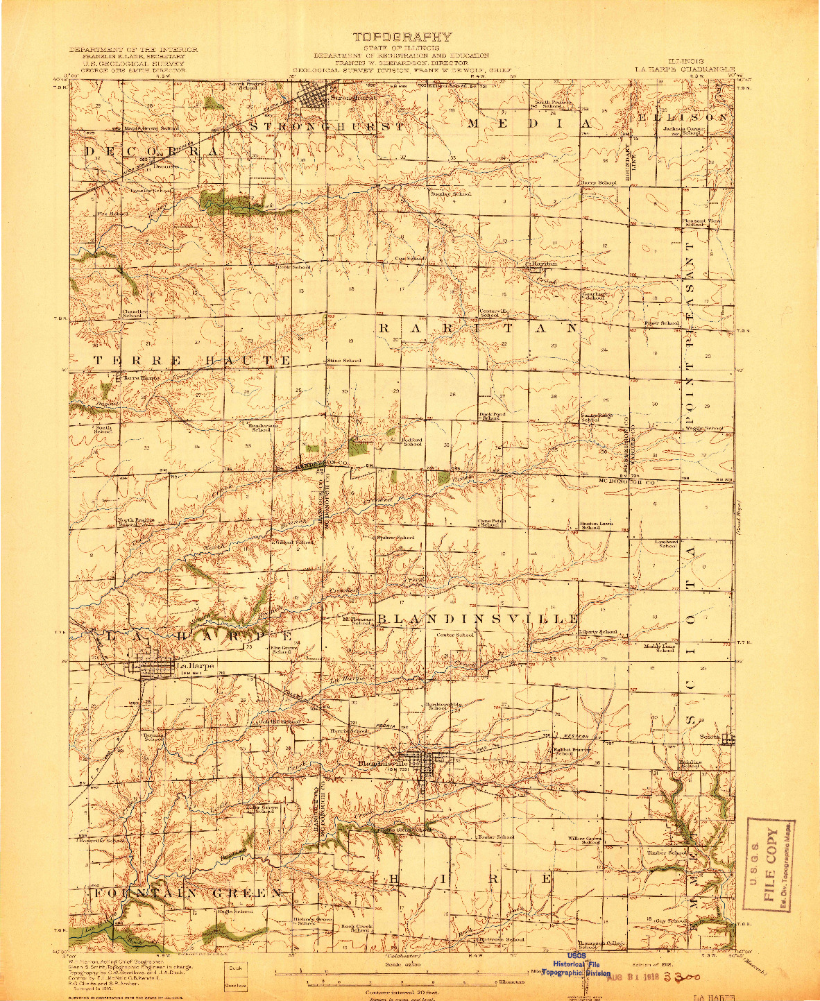 USGS 1:62500-SCALE QUADRANGLE FOR LA HARPE, IL 1918