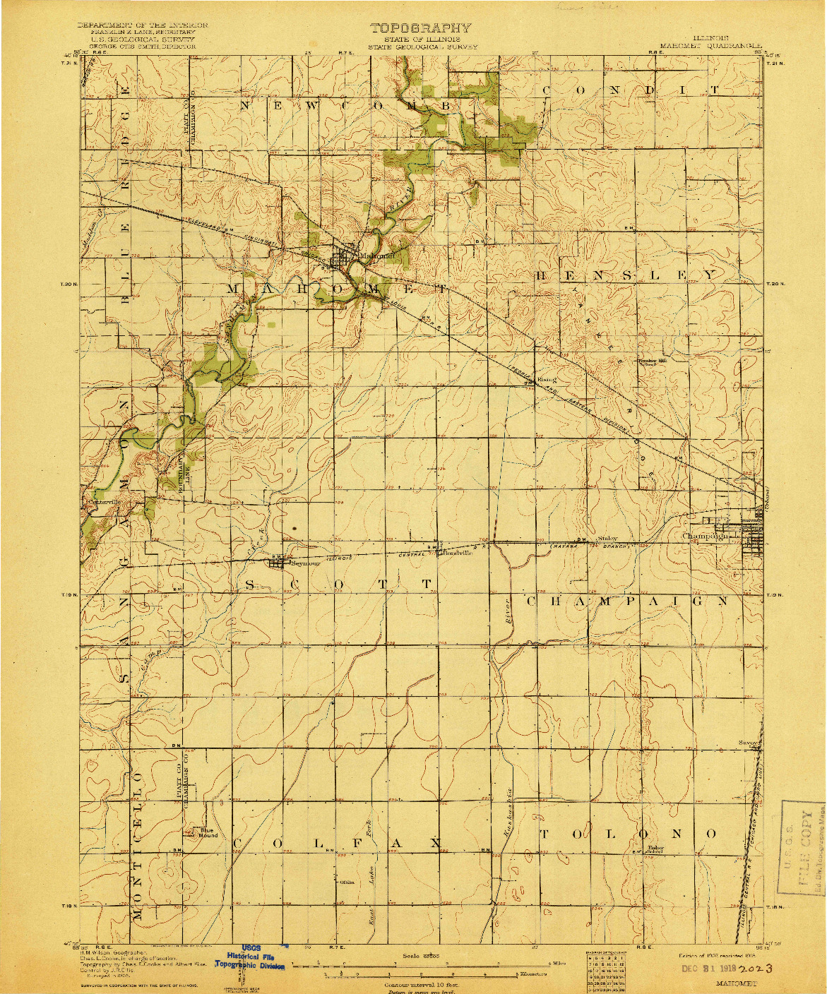 USGS 1:62500-SCALE QUADRANGLE FOR MAHOMET, IL 1907