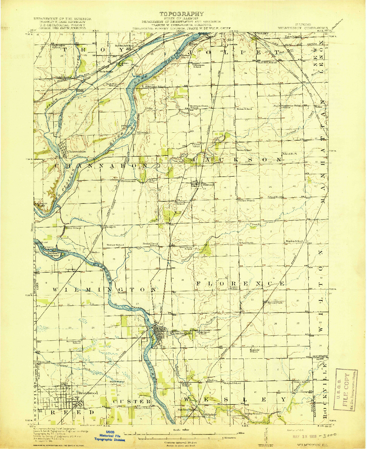 USGS 1:62500-SCALE QUADRANGLE FOR WILMINGTON, IL 1918