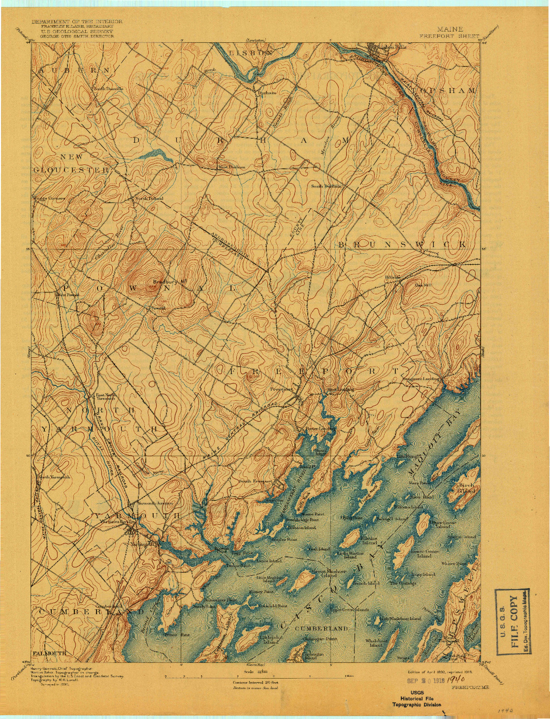 USGS 1:62500-SCALE QUADRANGLE FOR FREEPORT, ME 1892