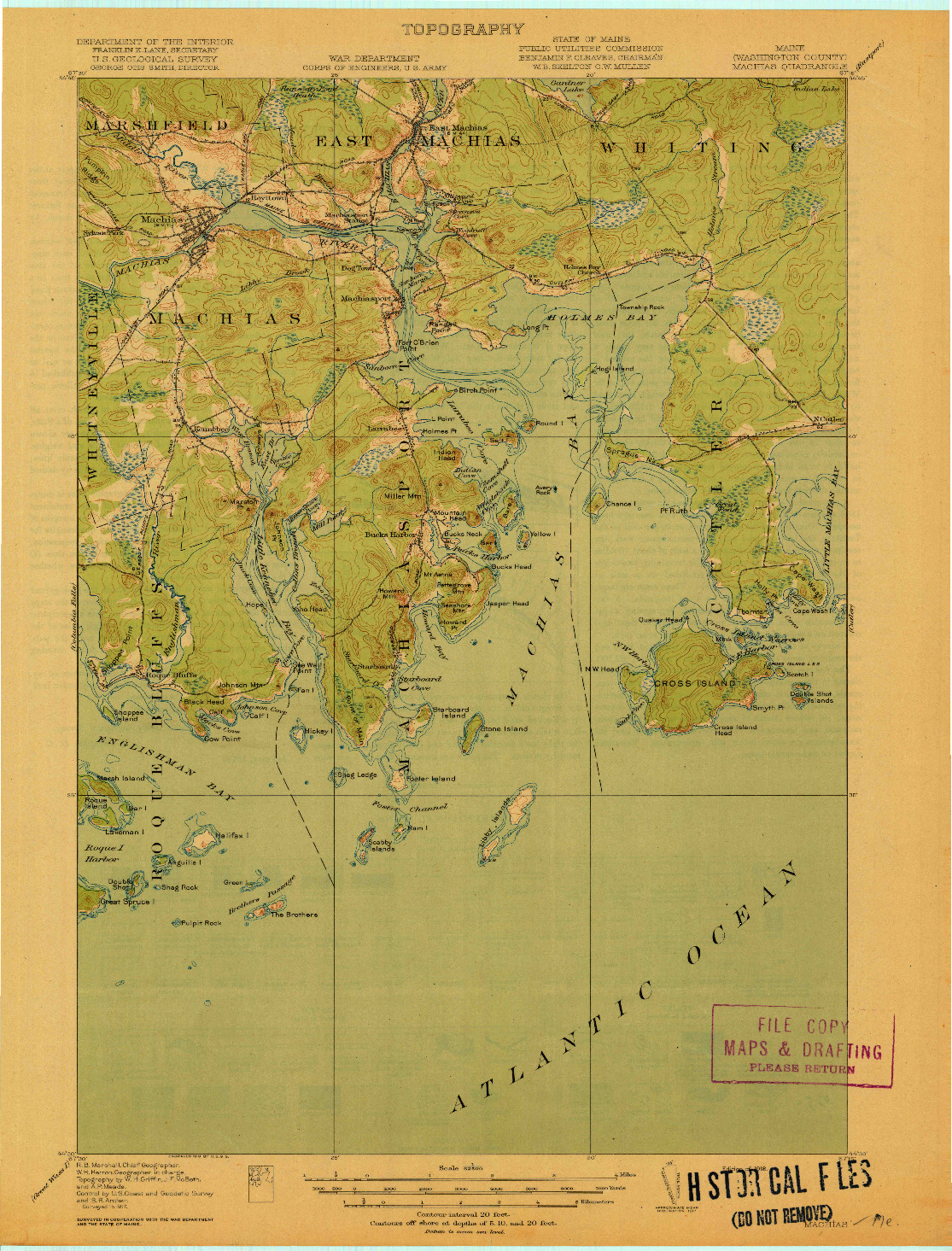 USGS 1:62500-SCALE QUADRANGLE FOR MACHIAS, ME 1918