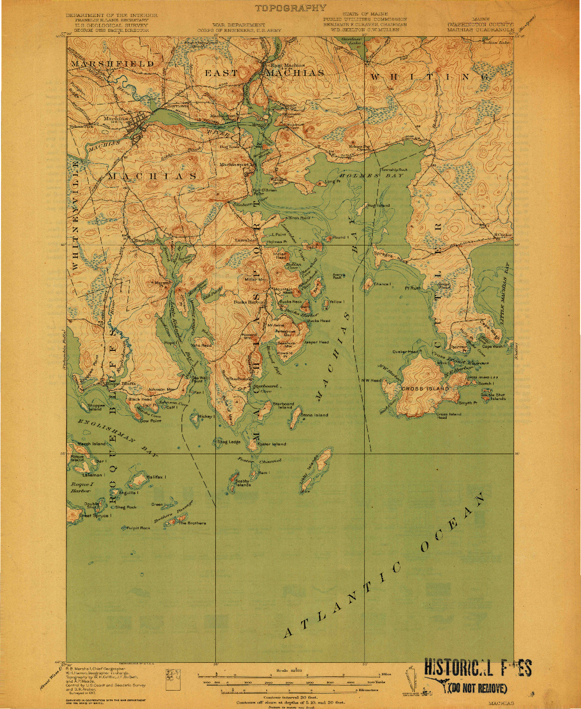 USGS 1:62500-SCALE QUADRANGLE FOR MACHIAS, ME 1918