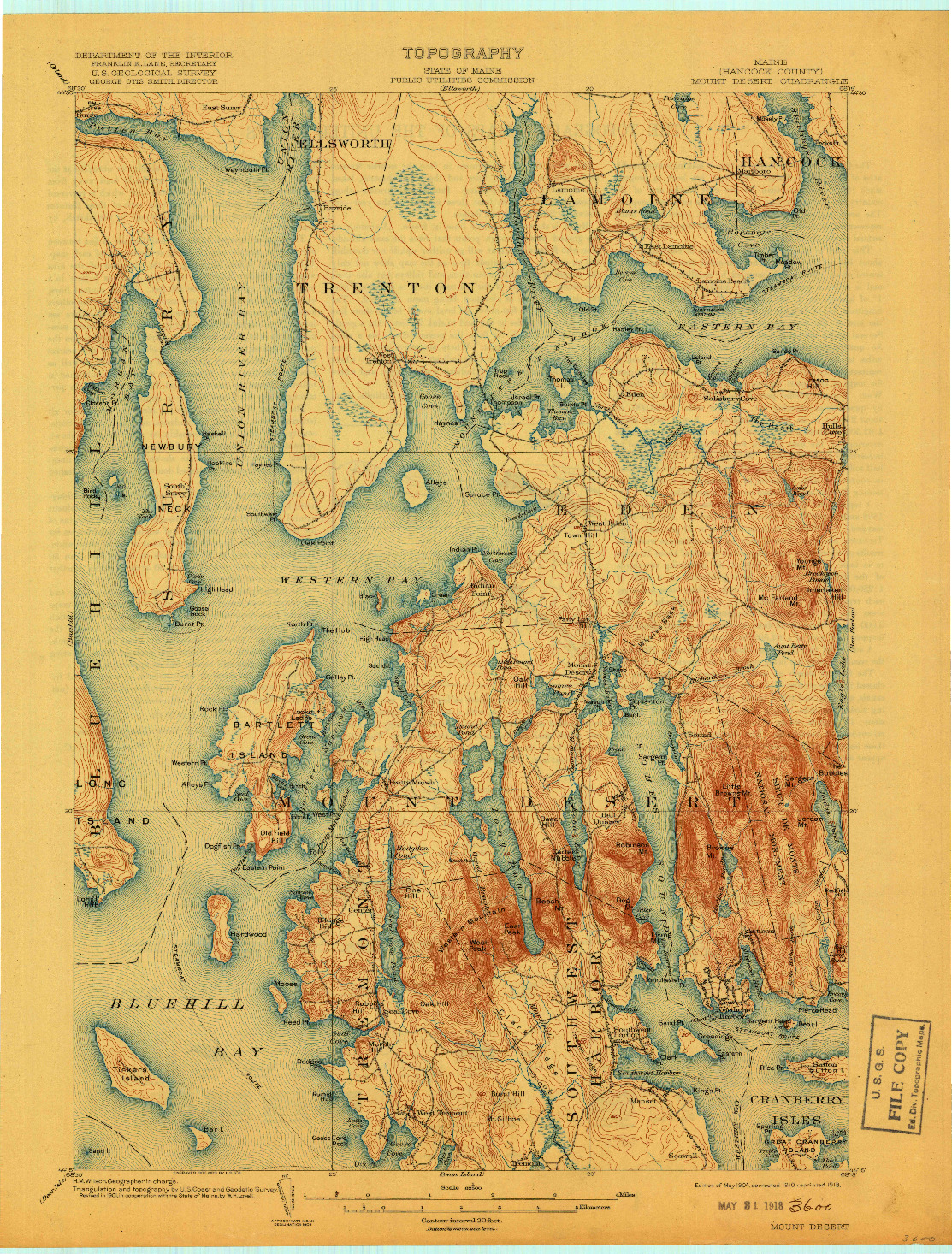 USGS 1:62500-SCALE QUADRANGLE FOR MOUNT DESERT, ME 1904