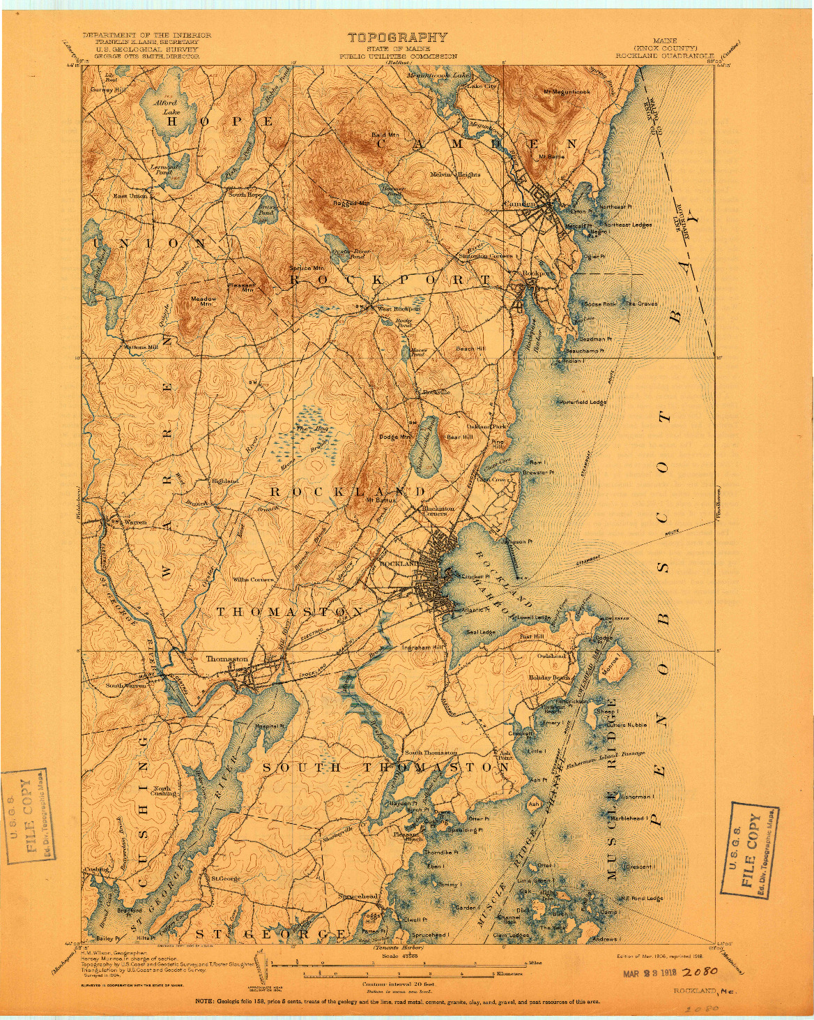 USGS 1:62500-SCALE QUADRANGLE FOR ROCKLAND, ME 1906