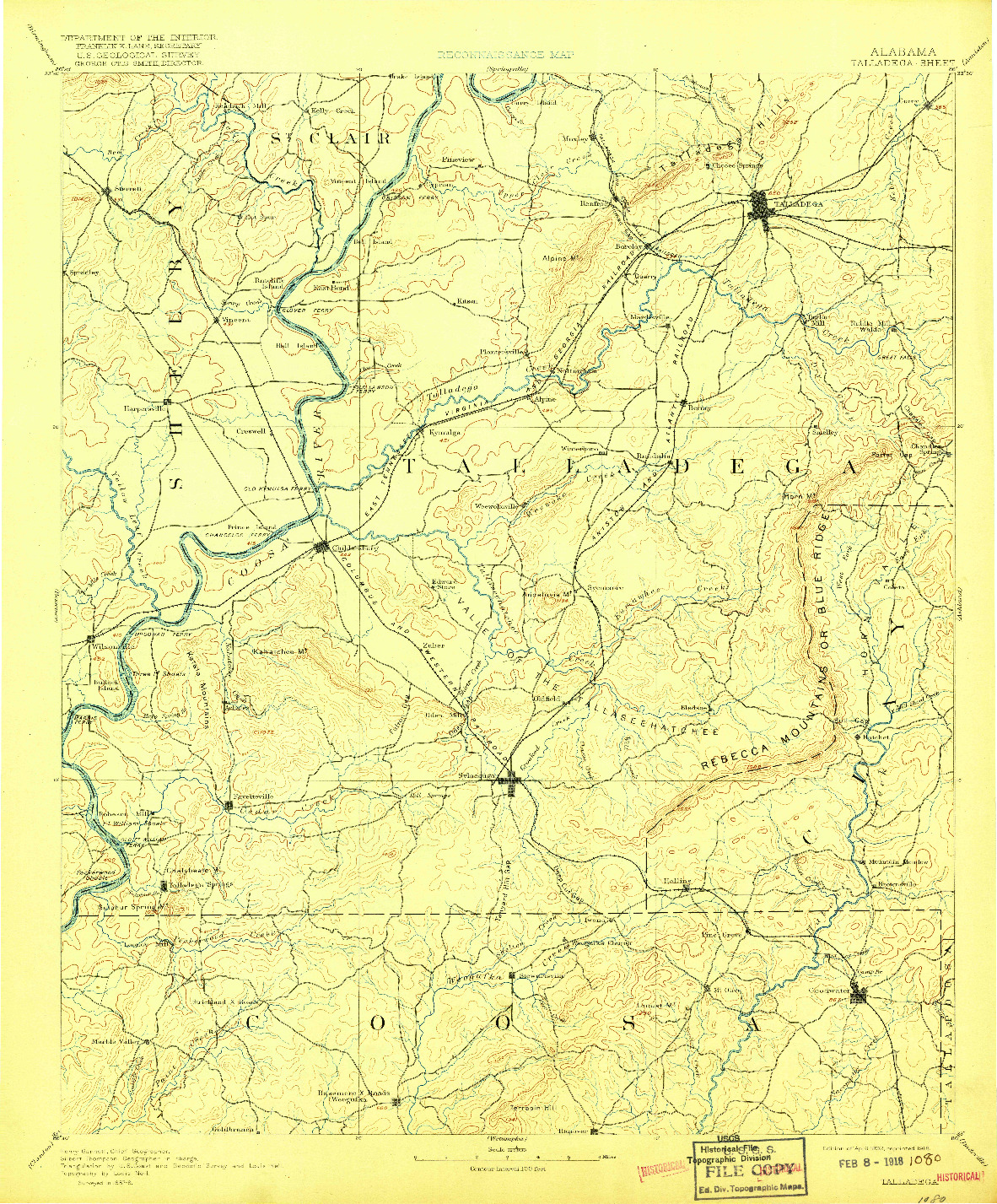 USGS 1:125000-SCALE QUADRANGLE FOR TALLADEGA, AL 1892