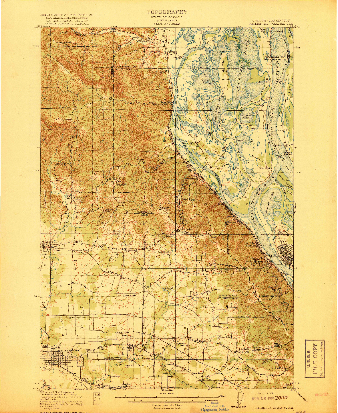 USGS 1:62500-SCALE QUADRANGLE FOR HILLSBORO, OR 1918