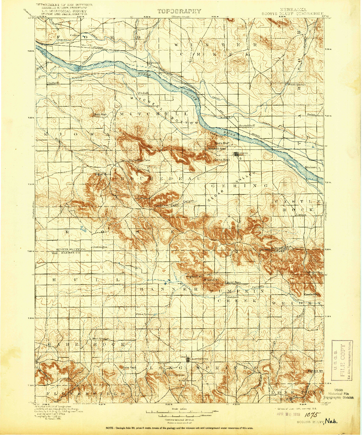 USGS 1:125000-SCALE QUADRANGLE FOR SCOTTS BLUFF, NE 1898