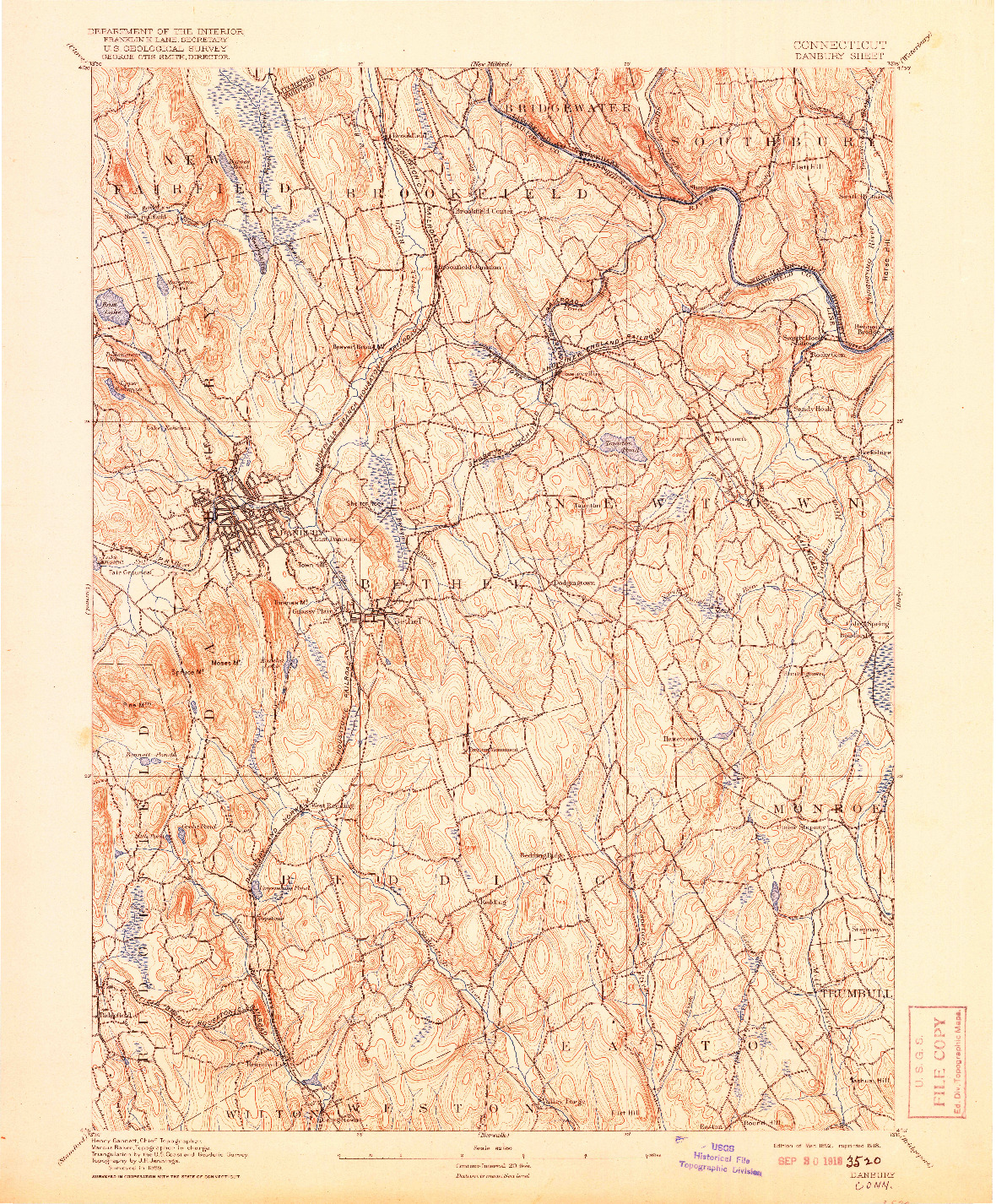 USGS 1:62500-SCALE QUADRANGLE FOR DANBURY, CT 1892