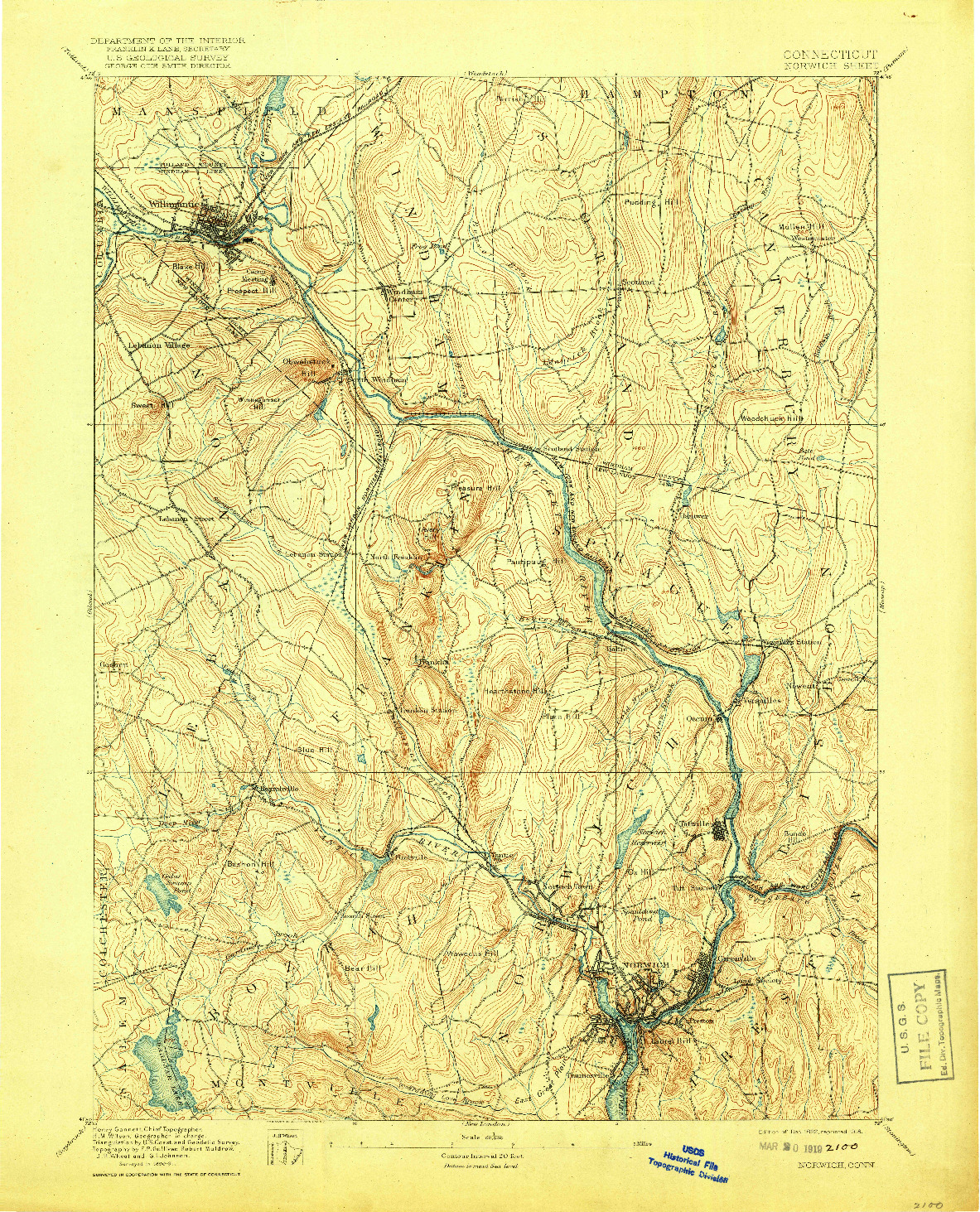 USGS 1:62500-SCALE QUADRANGLE FOR NORWICH, CT 1892