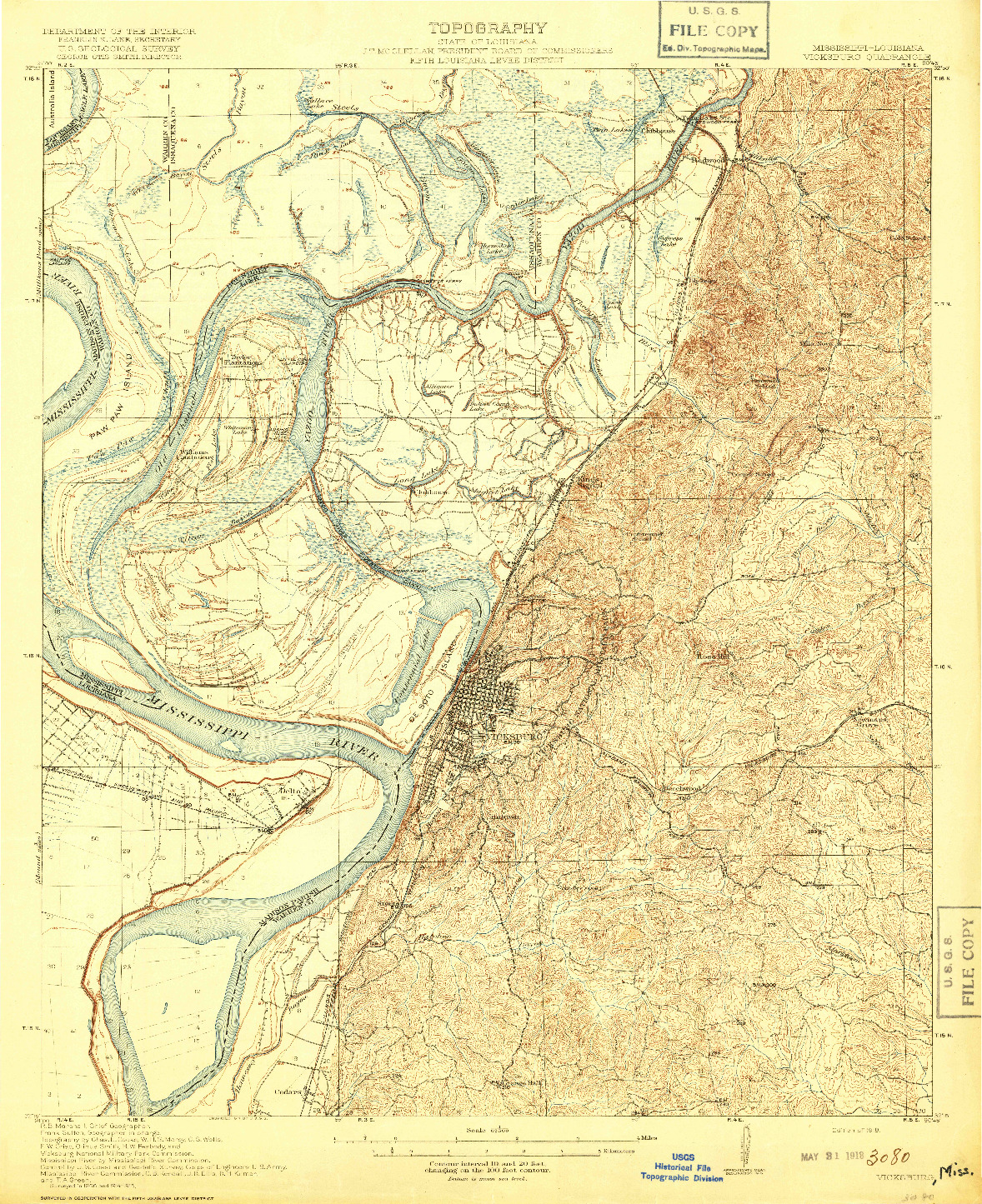 USGS 1:62500-SCALE QUADRANGLE FOR VICKSBURG, MS 1918