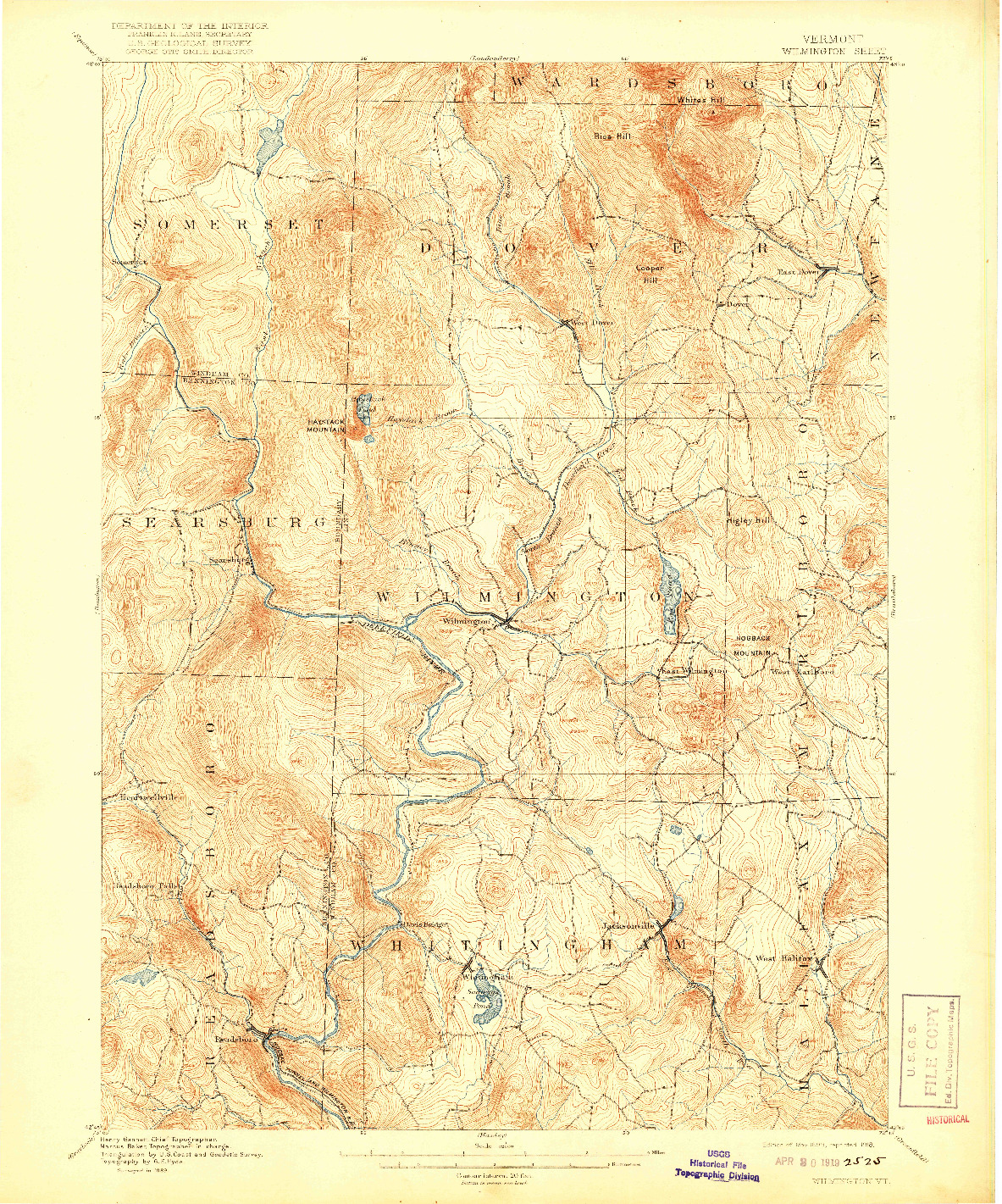 USGS 1:62500-SCALE QUADRANGLE FOR WILMINGTON, VT 1889