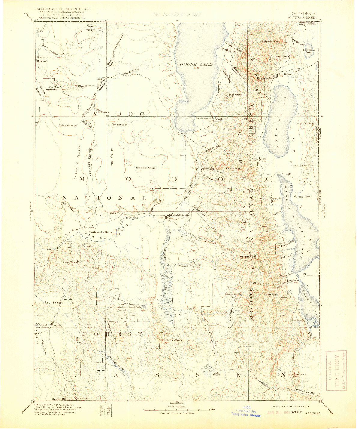 USGS 1:250000-SCALE QUADRANGLE FOR ALTURAS, CA 1892