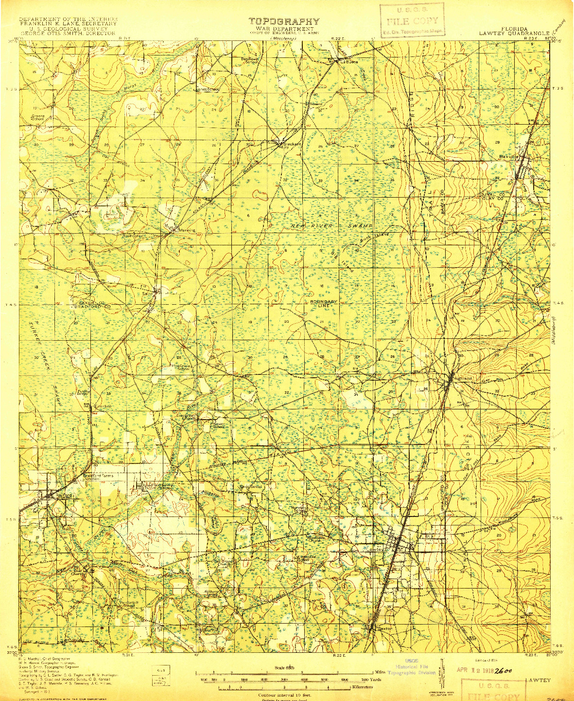 USGS 1:62500-SCALE QUADRANGLE FOR LAWTEY, FL 1918