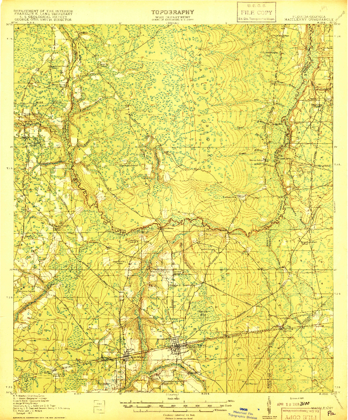 USGS 1:62500-SCALE QUADRANGLE FOR MACCLENNY, FL 1918