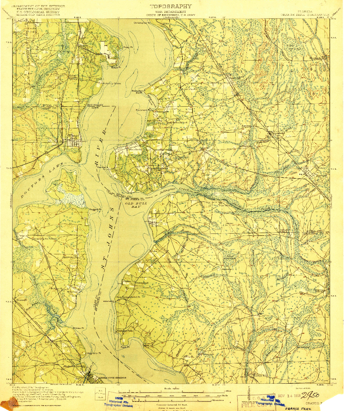 USGS 1:62500-SCALE QUADRANGLE FOR ORANGE PARK, FL 1918