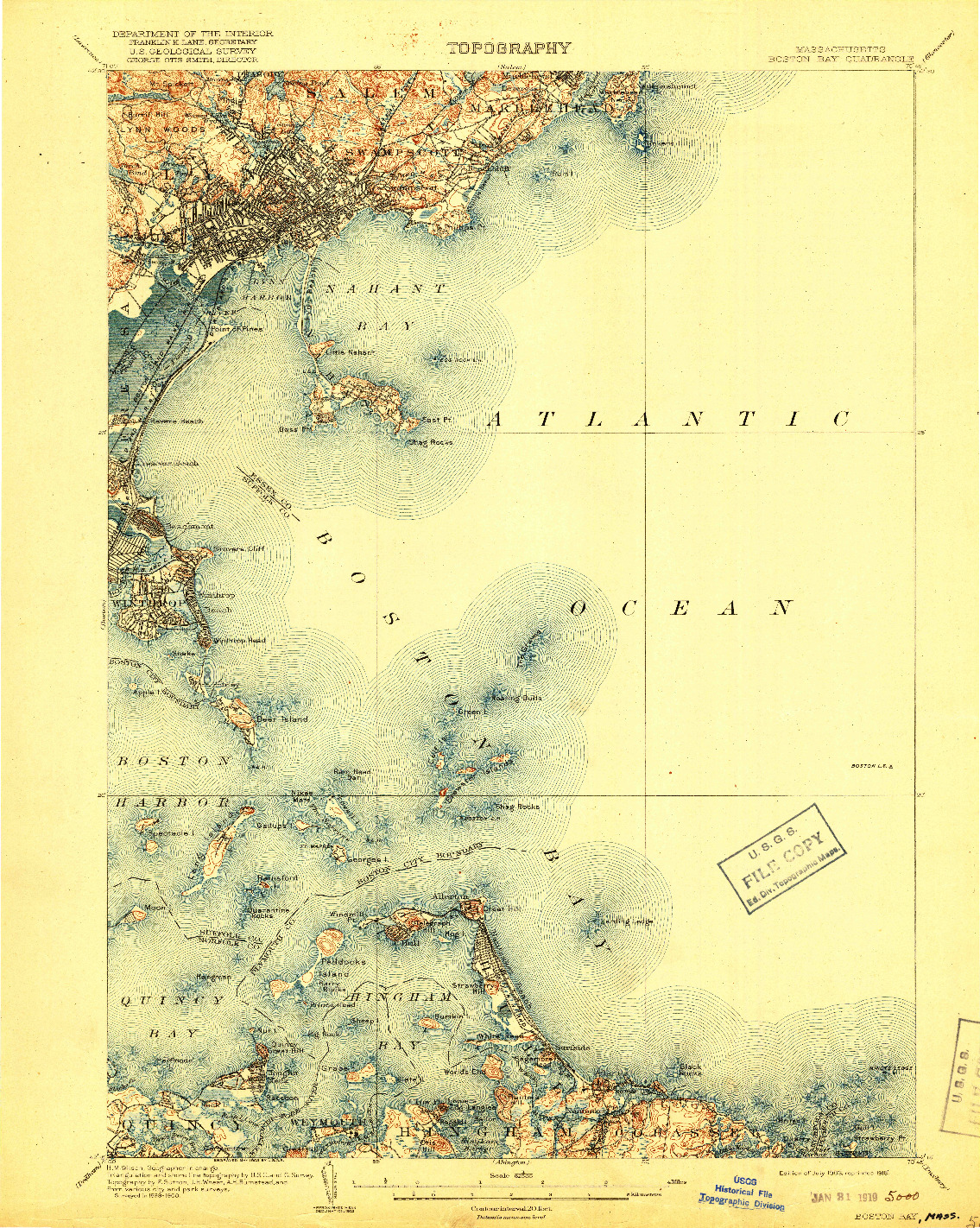 USGS 1:62500-SCALE QUADRANGLE FOR BOSTON BAY, MA 1903