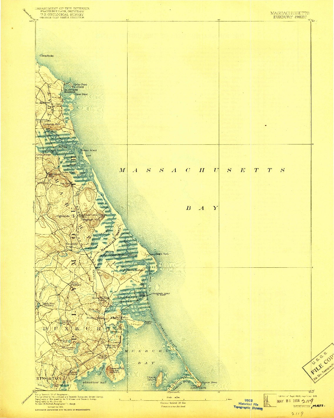 USGS 1:62500-SCALE QUADRANGLE FOR DUXBURY, MA 1893