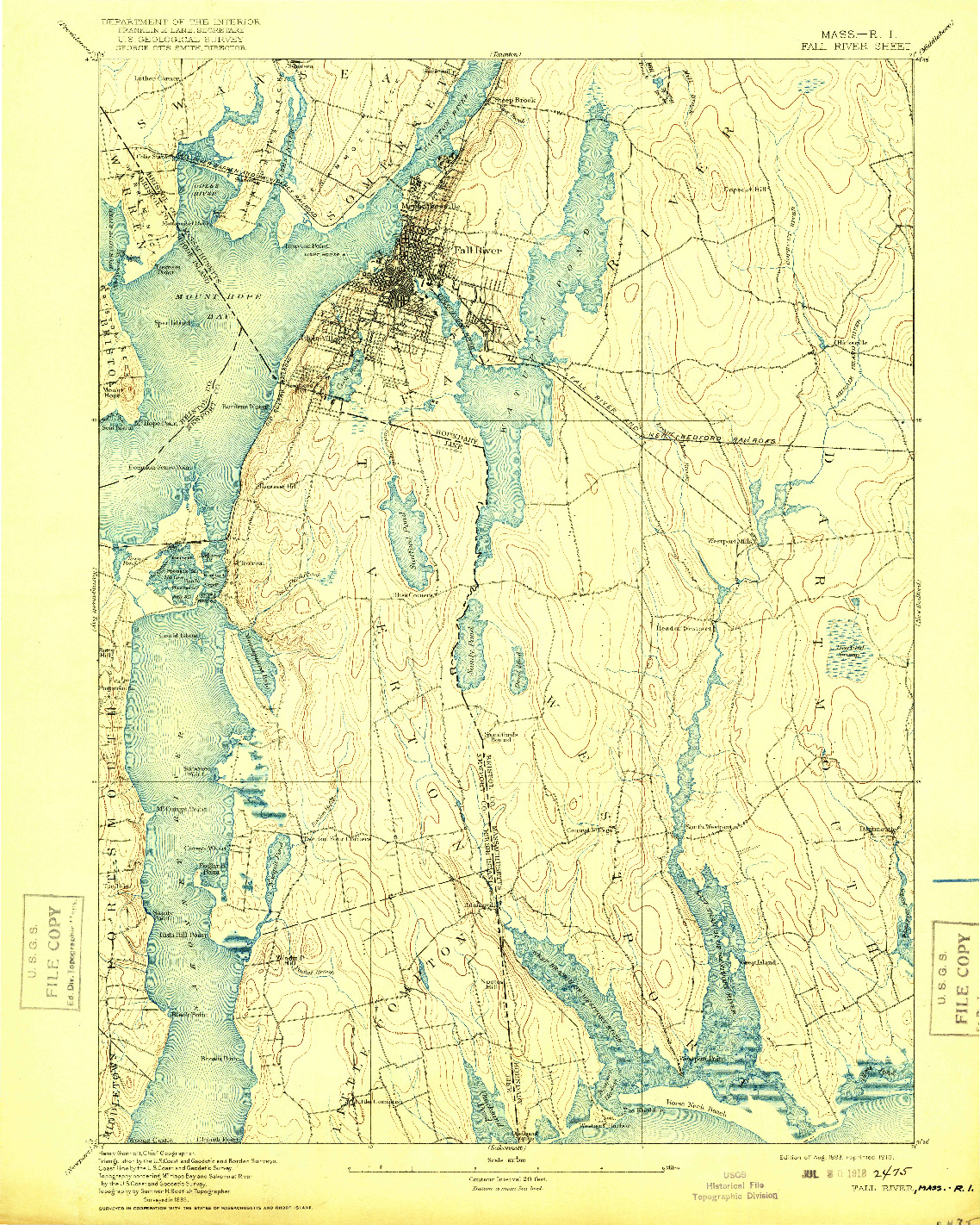 USGS 1:62500-SCALE QUADRANGLE FOR FALL RIVER, MA 1893