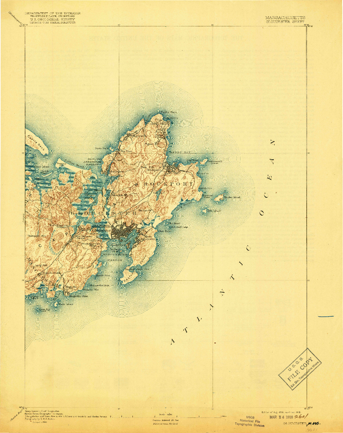 USGS 1:62500-SCALE QUADRANGLE FOR GLOUCESTER, MA 1893