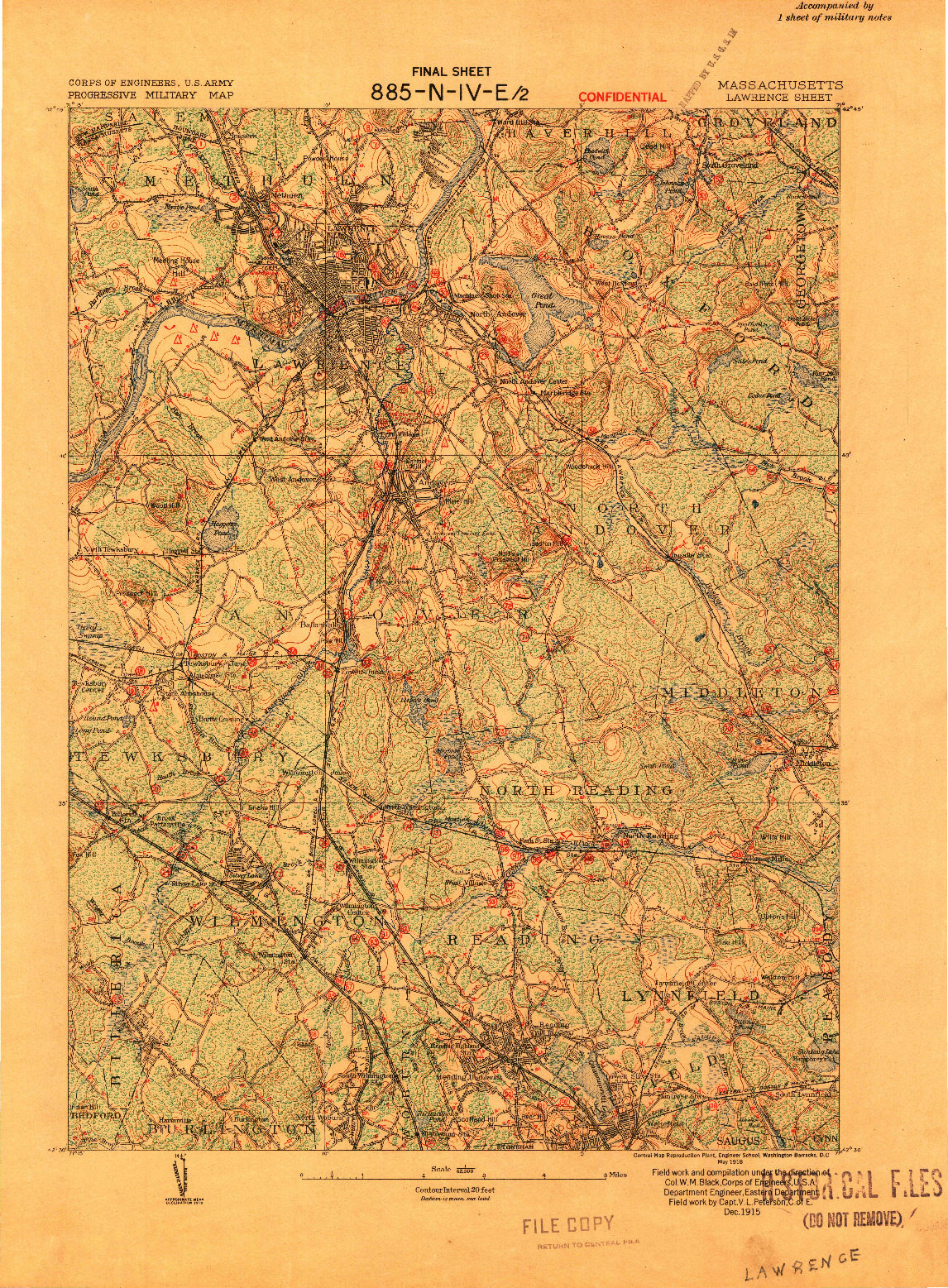 USGS 1:62500-SCALE QUADRANGLE FOR LAWRENCE, MA 1918