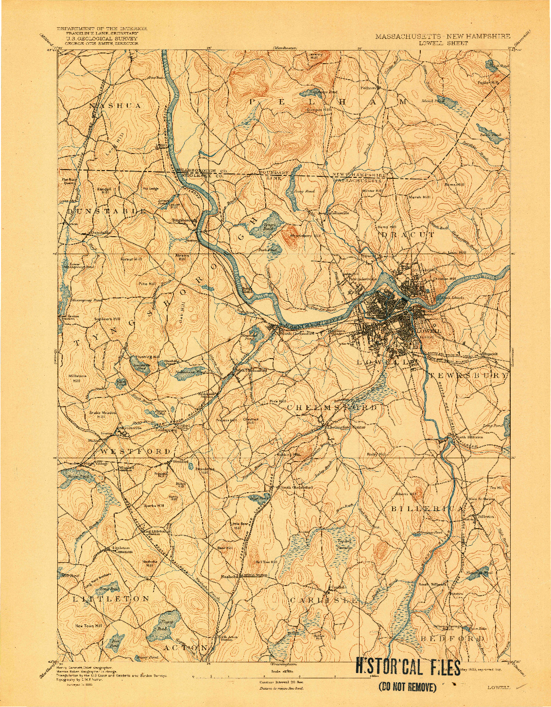 USGS 1:62500-SCALE QUADRANGLE FOR LOWELL, MA 1893