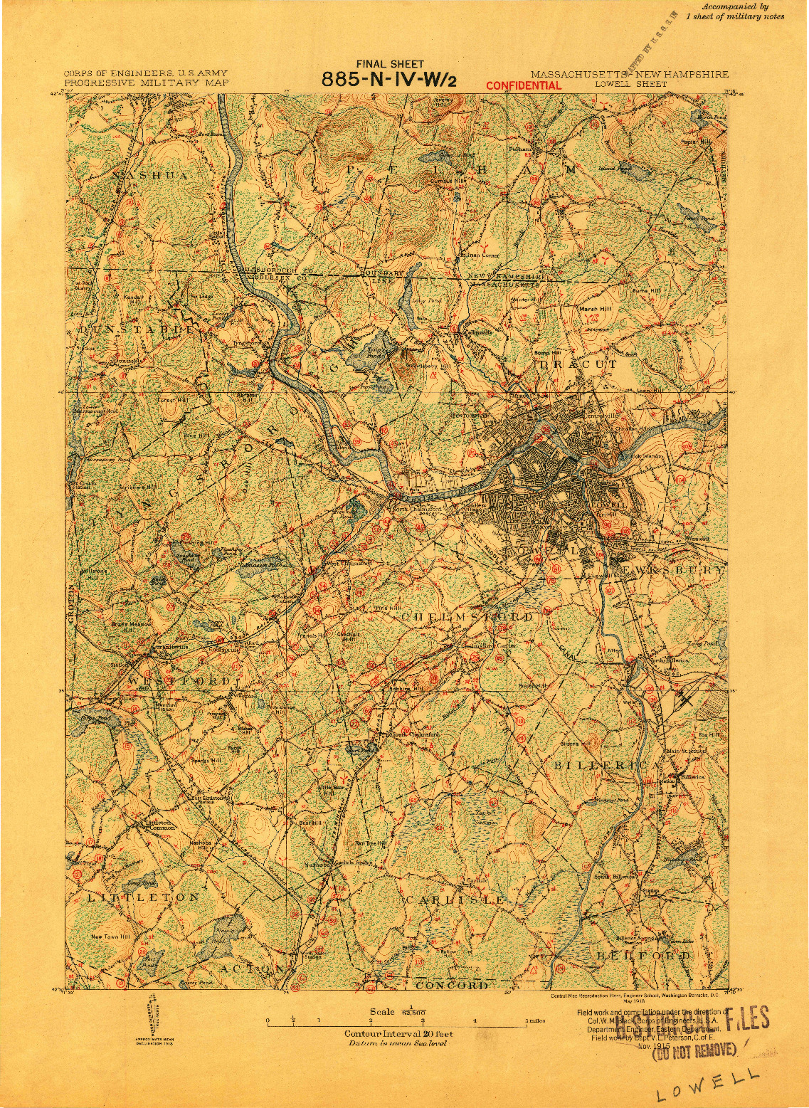 USGS 1:62500-SCALE QUADRANGLE FOR LOWELL, MA 1918