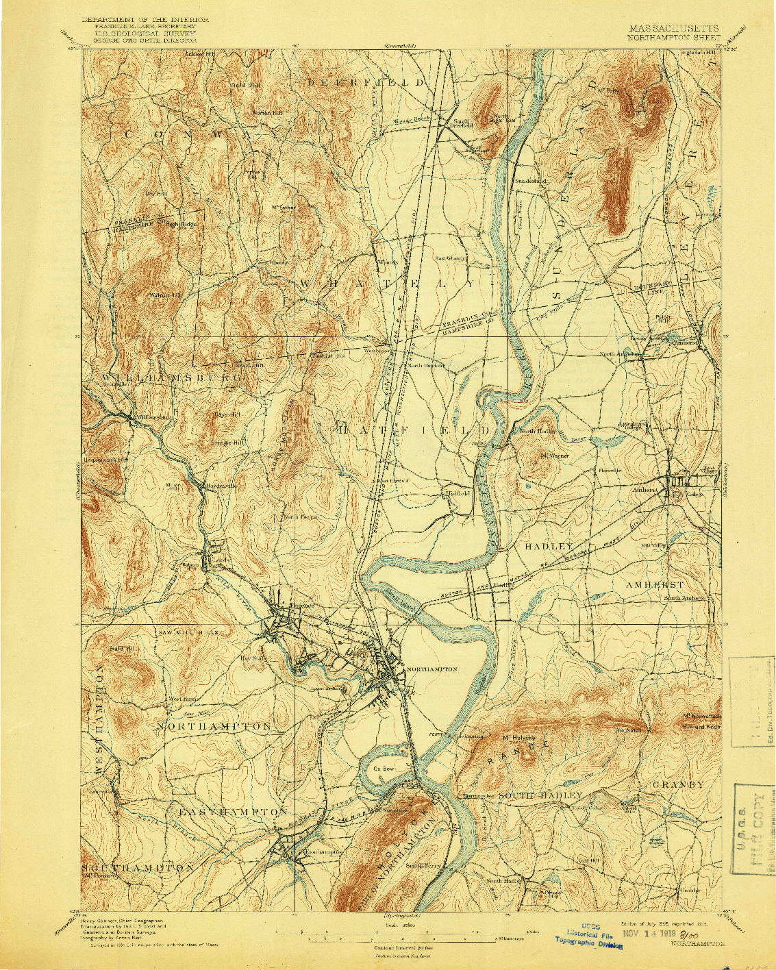 USGS 1:62500-SCALE QUADRANGLE FOR NORTHAMPTON, MA 1895
