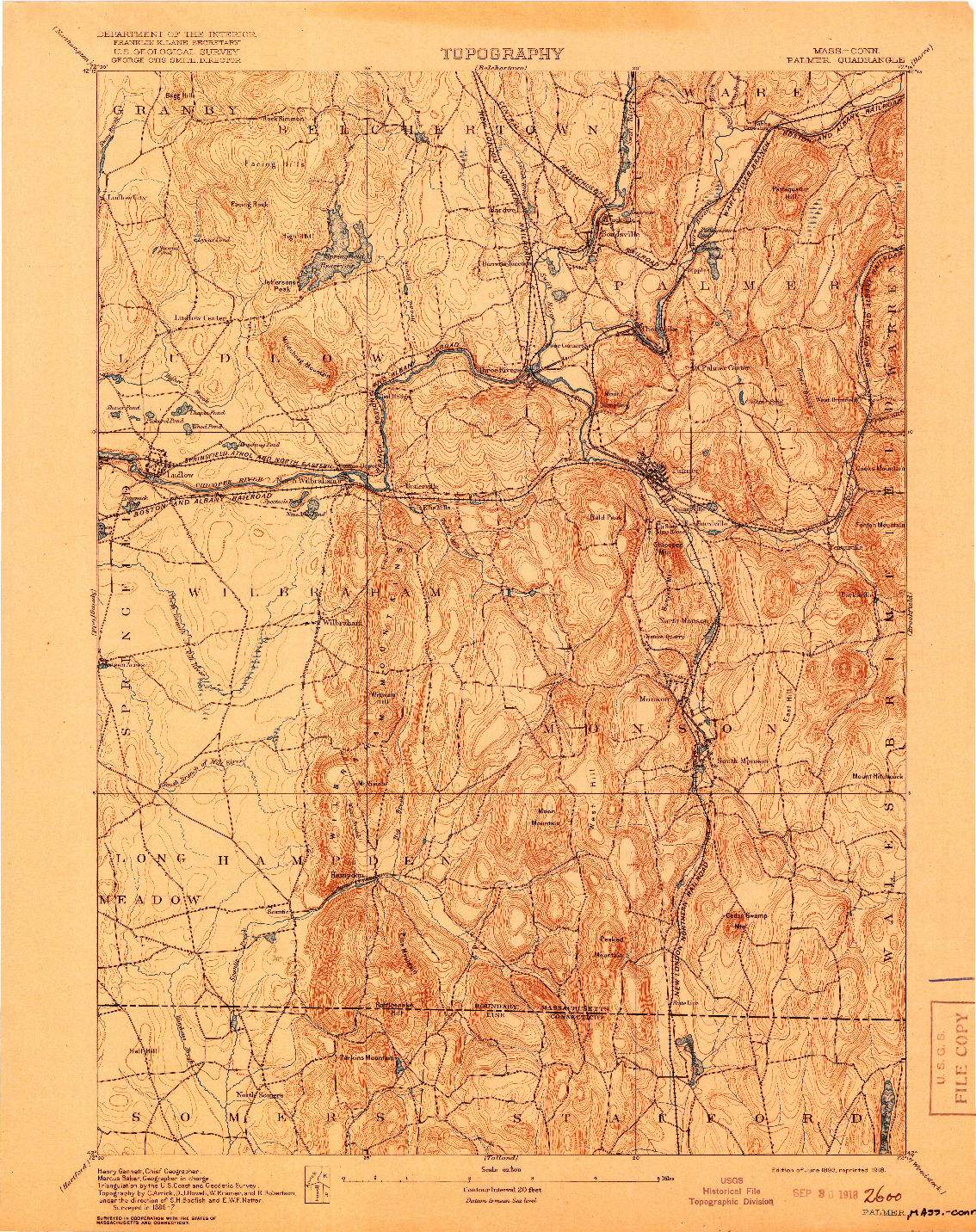 USGS 1:62500-SCALE QUADRANGLE FOR PALMER, MA 1893