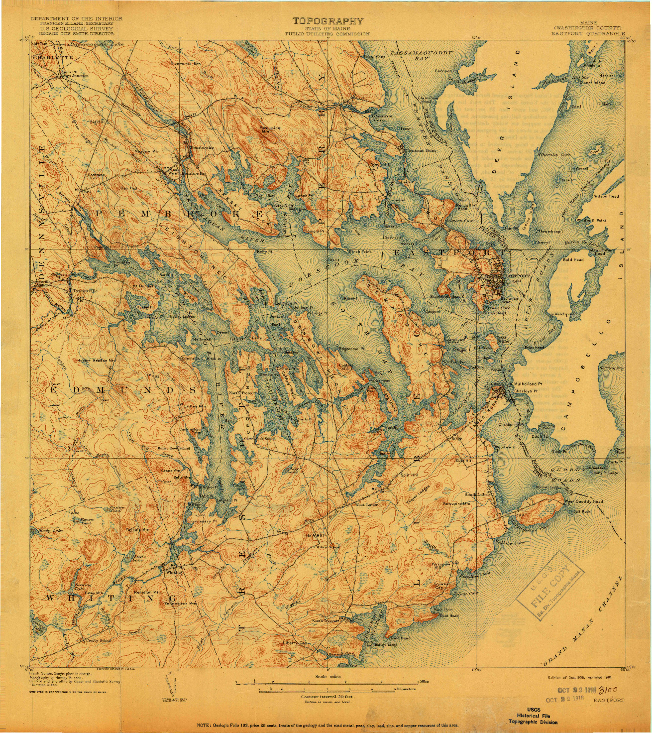 USGS 1:62500-SCALE QUADRANGLE FOR EASTPORT, ME 1908