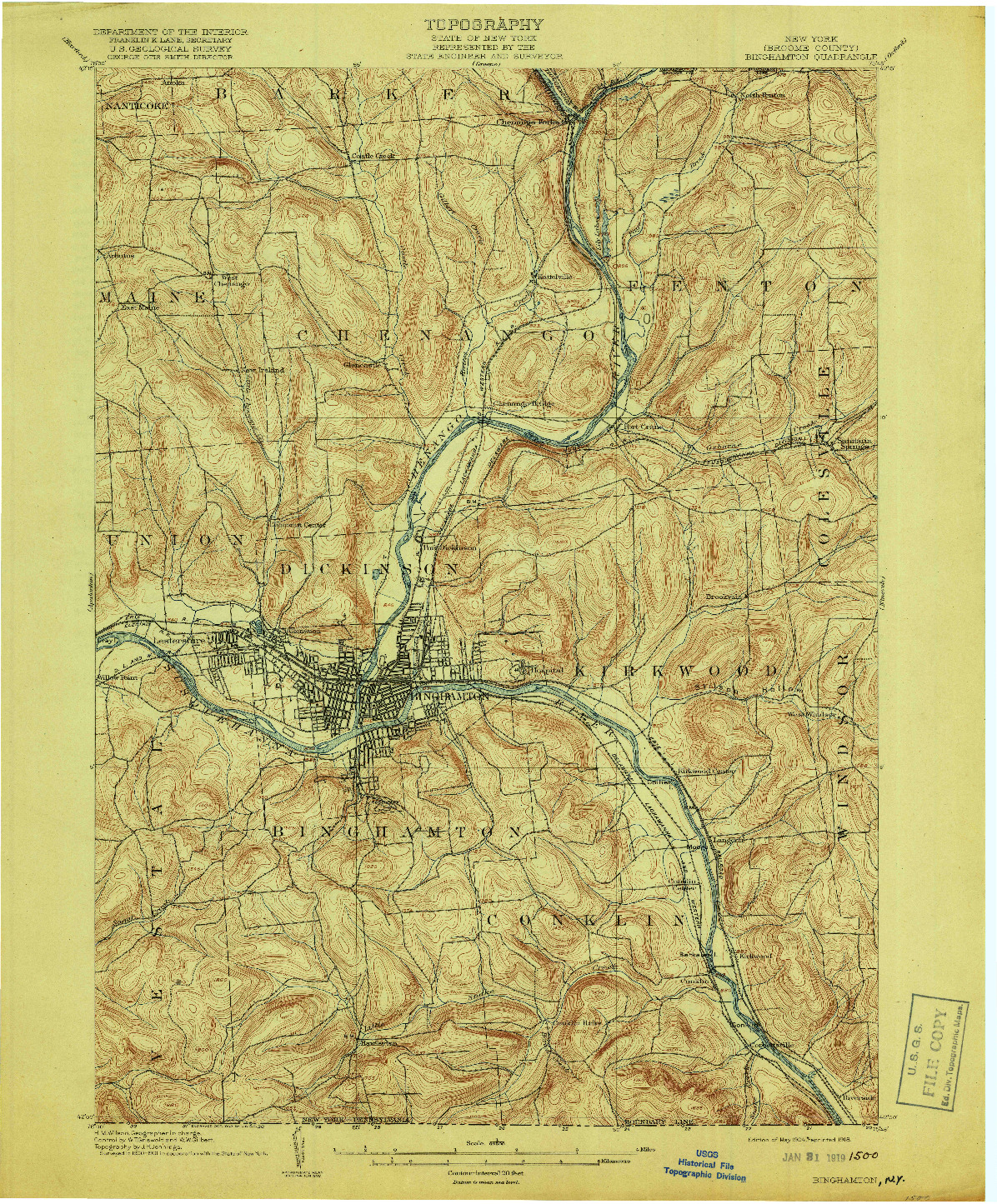 USGS 1:62500-SCALE QUADRANGLE FOR BINGHAMTON, NY 1904