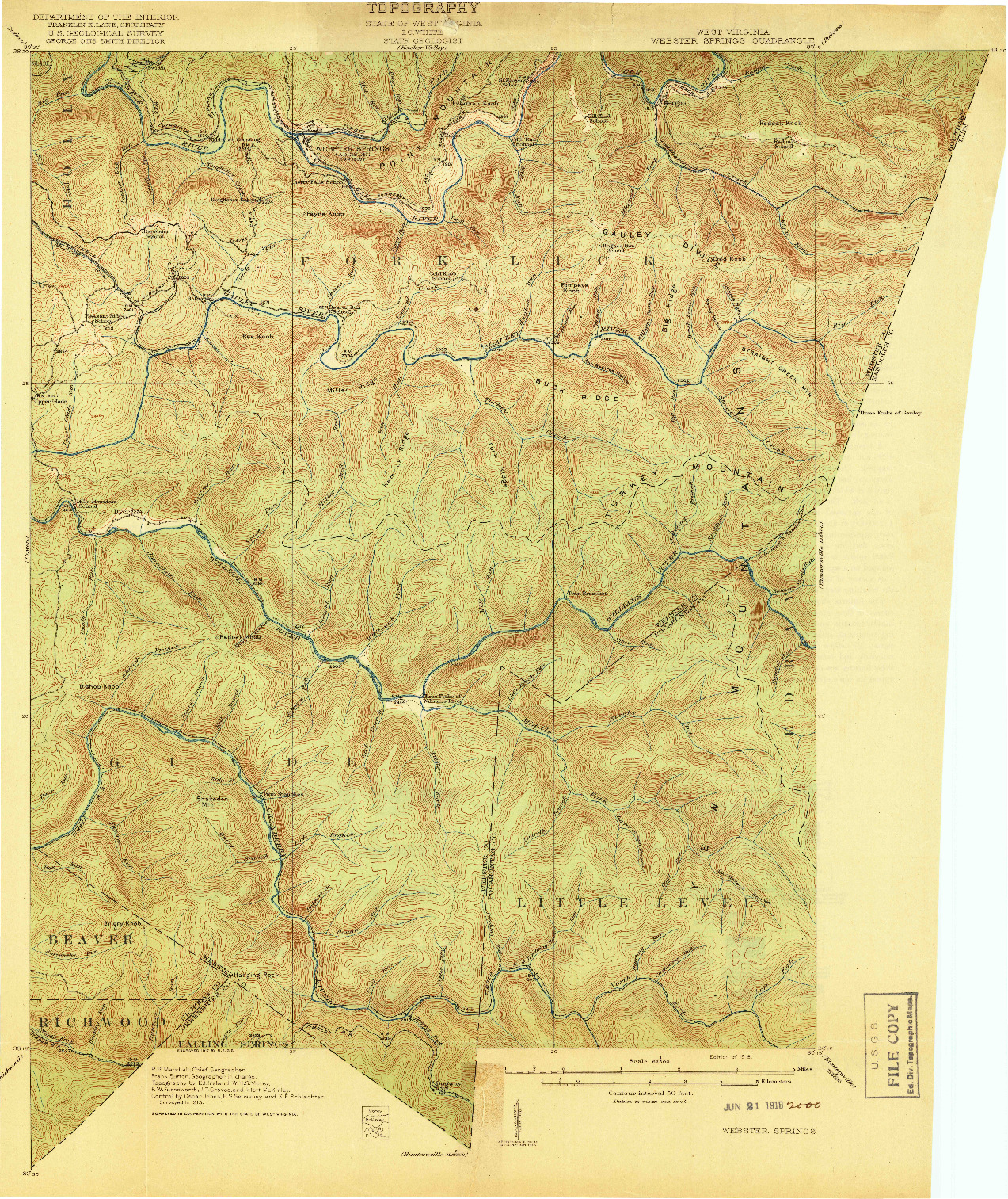 USGS 1:62500-SCALE QUADRANGLE FOR WEBSTER SPRINGS, WV 1918