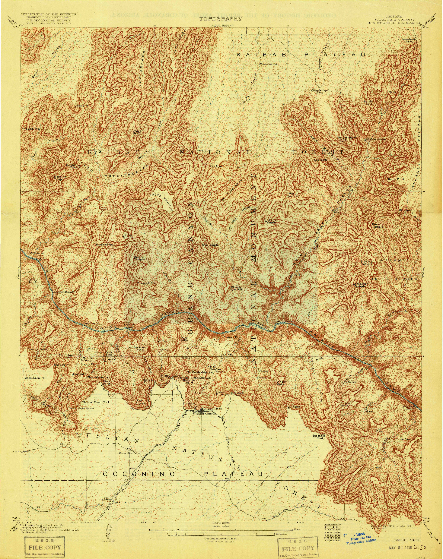USGS 1:48000-SCALE QUADRANGLE FOR BRIGHT ANGEL, AZ 1906